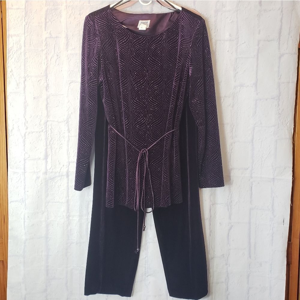 R&M RICHARDS BY KAREN KWONG 2 PC Purple Velour Pants Set Cocktail Holiday 12
